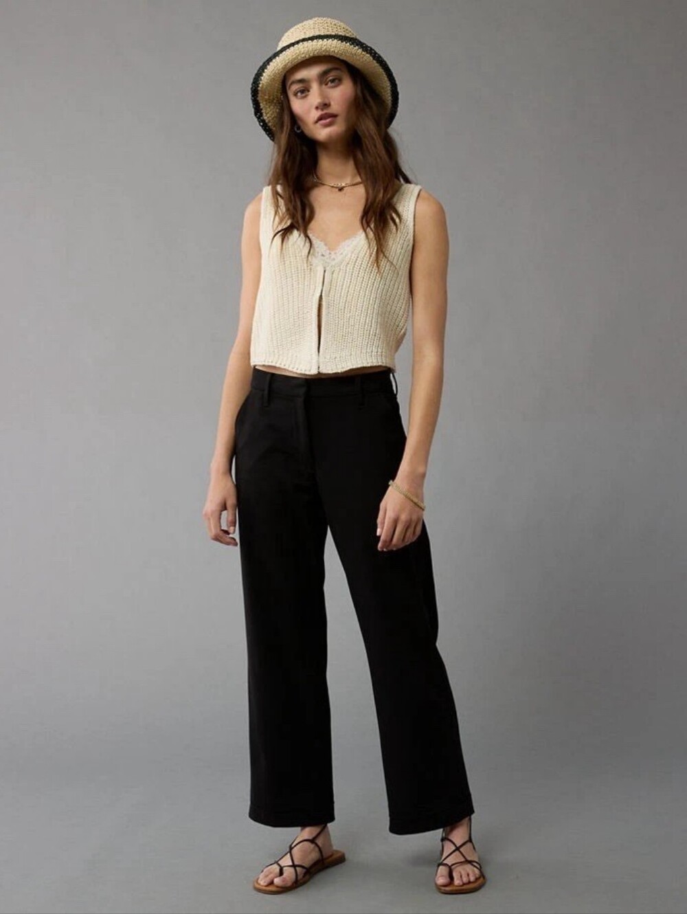 AE Wide-Leg Black Women's Stovepipe Trousers - Black
